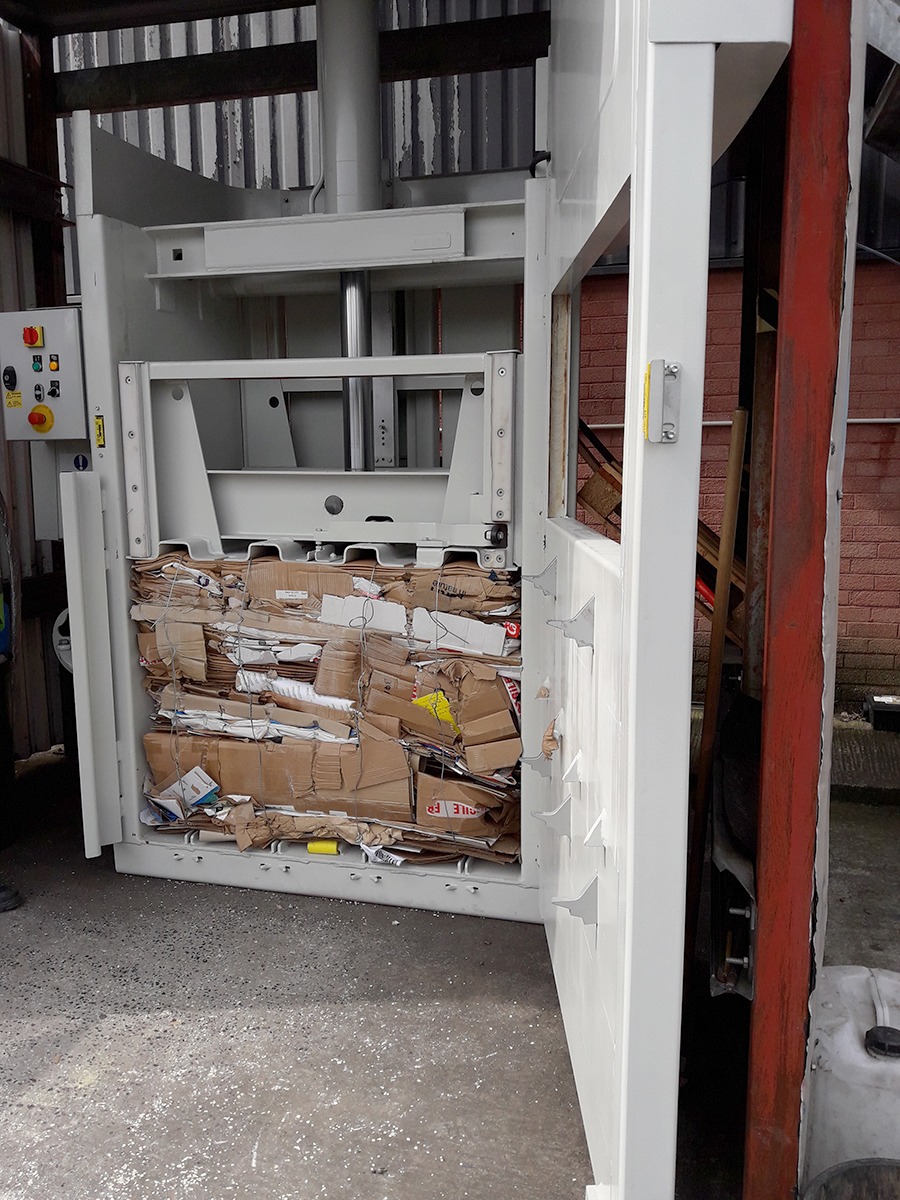 Baler ready to be removed from the mill vertical baler