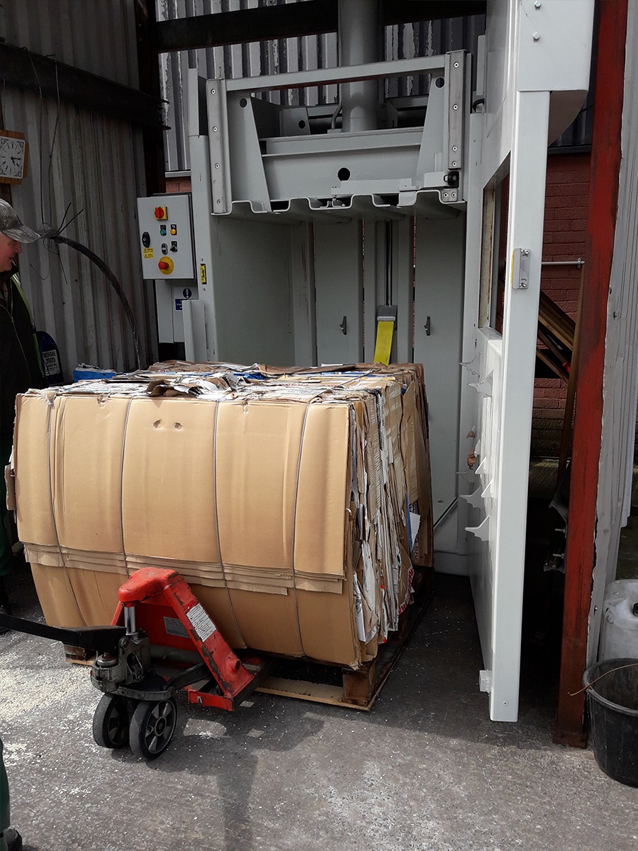 Bale ejected from the mill vertical baler onto the pallet